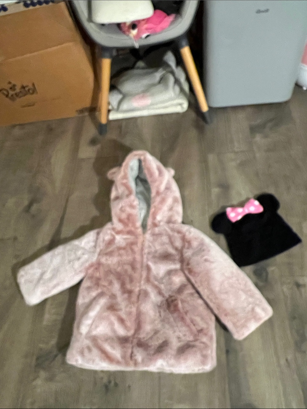 Next baby girl 12-18mo fur coat with Minnie hat